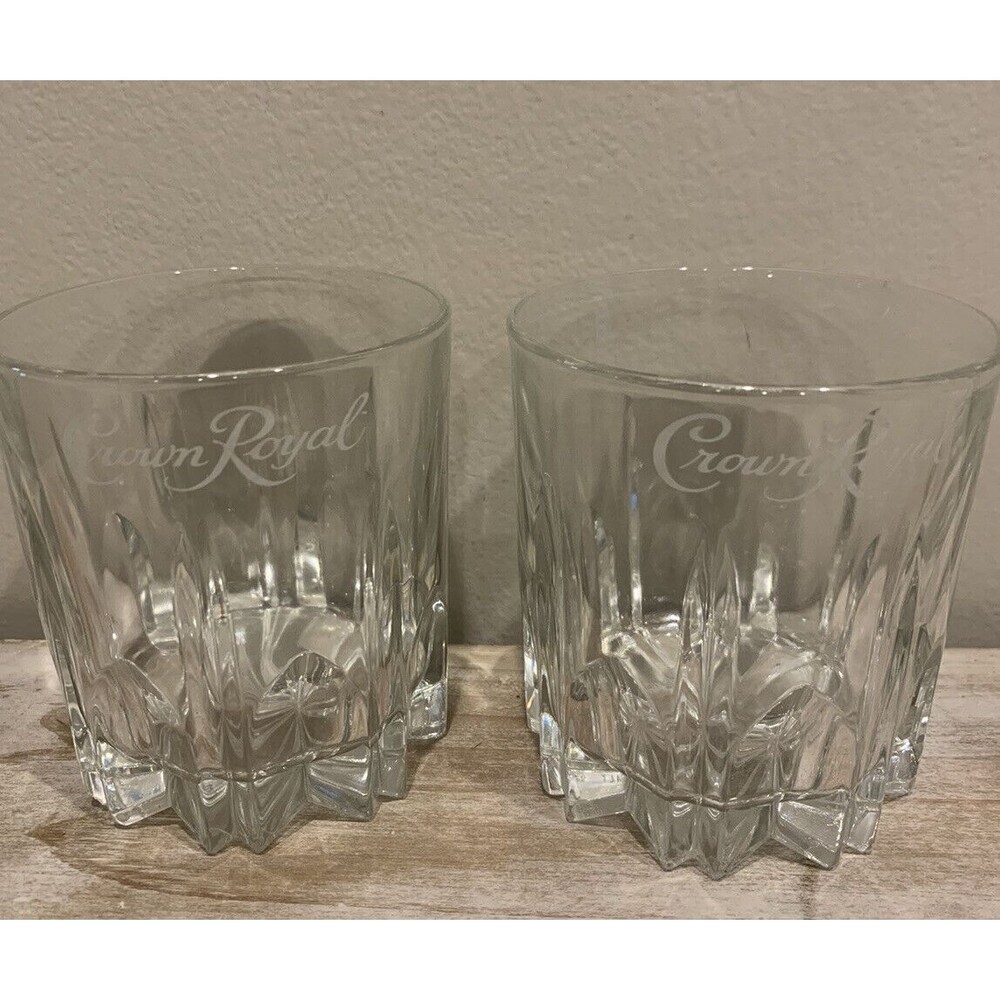 Crown Royal Diamond Cut Embossed Made In Italy Whiskey Rocks Glasses Lot of 2